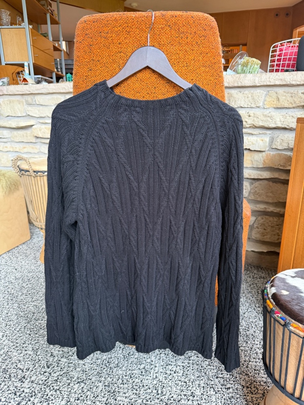 Women’s Cable Knit Sweater - Black Sweden 100% Organic Cotton